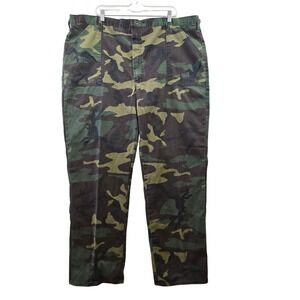 Vintage 80s USA Made Camo Hunting Pants 44x32 Woodland Pattern Cotton Workwear